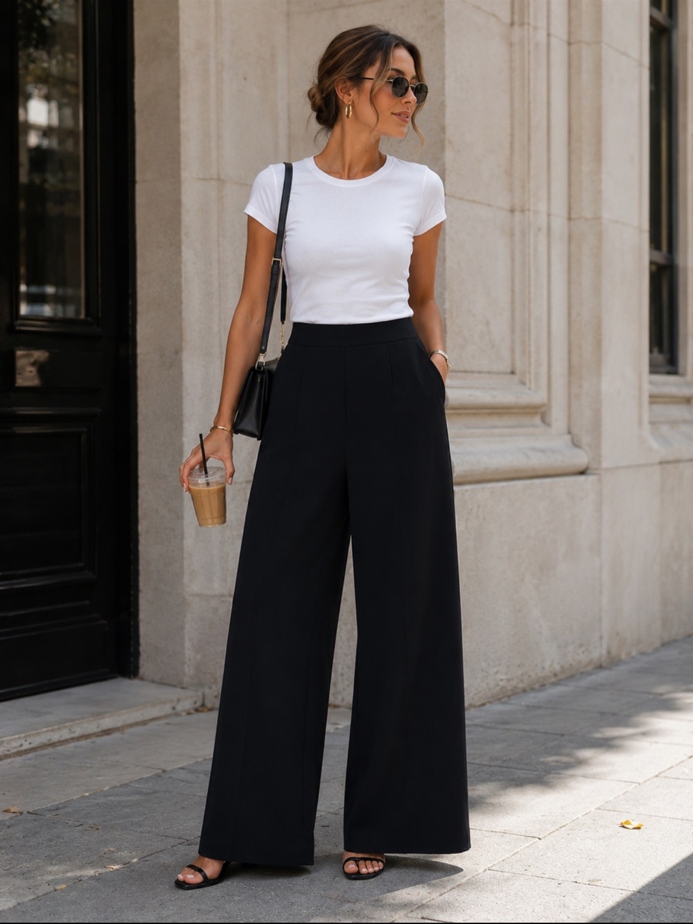 Zara Black High Rise Wide Leg Trouser Pants Small Career